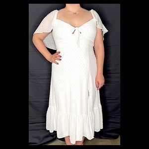 Lulu’s Only Lovers White Swiss Dot Short Cape Sleeve Midi Dress